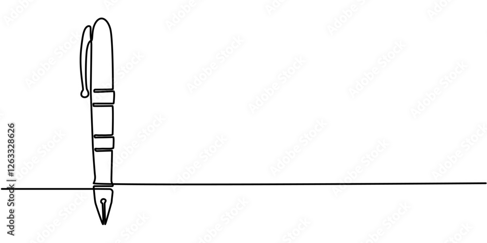 Poster pen signature continuous line icon, continuous one line drawing writing pen isolated minimalist line