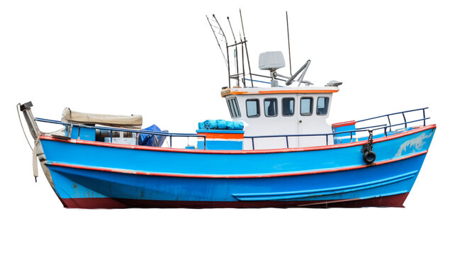 Fishing boat side view watercraft sailboat vehicle on transparent background.
