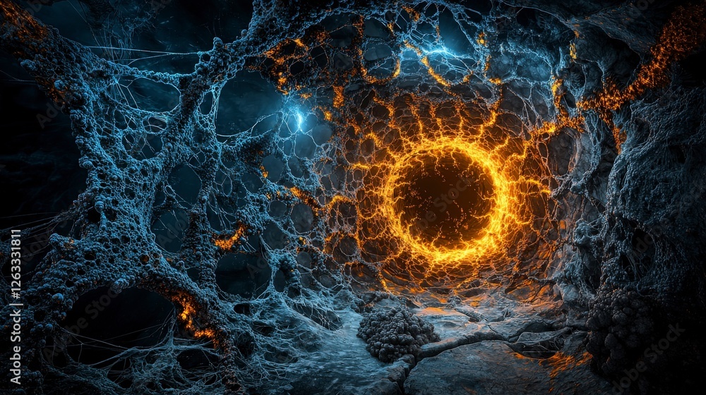 Poster cosmic energy formations abstract universe digital art dark environment fractal perspective evoking 
