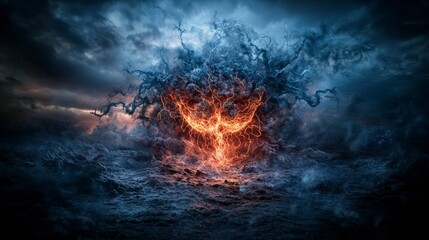 Fototapeta premium Ethereal agony unleashed stormy seas digital art dramatic atmosphere wide angle inner turmoil