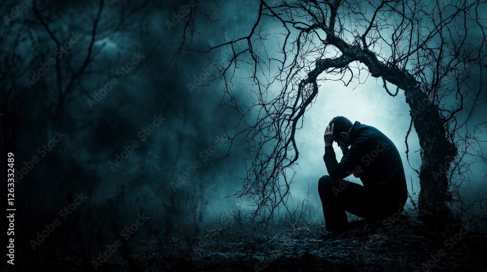 Aufkleber contemplative solitude dark forest emotional portrait mysterious atmosphere side view reflection on 