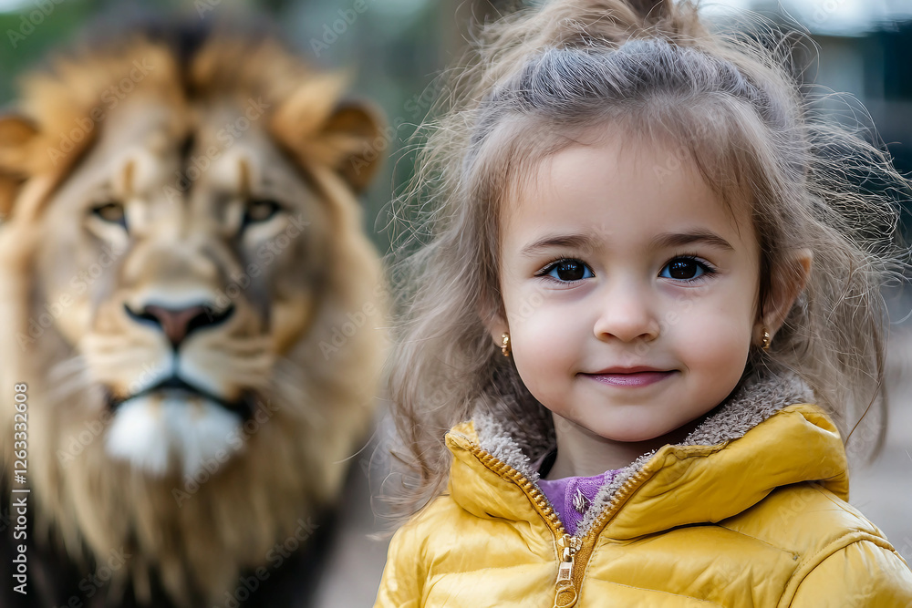 Poster a child wonder and curiosity in a serene zoo setting generative ai