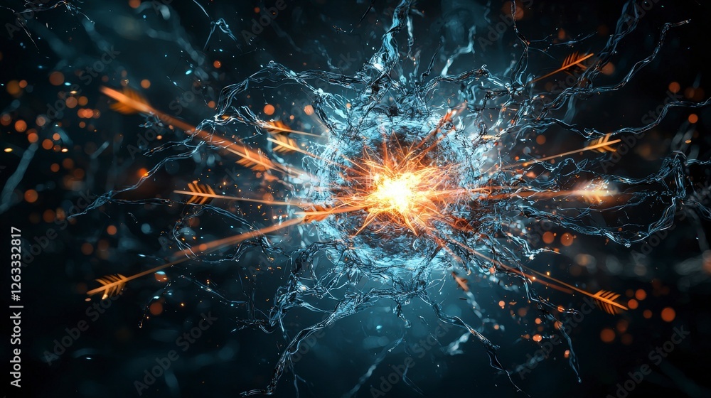 Poster illuminating arrows of aspiration energetic chaos digital art cosmic environment abstract viewpoint