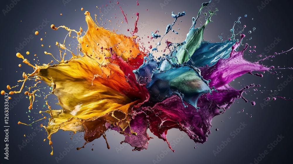 Poster artistic studio close-up splashing colors of thoughtful petals in a vibrant abstract environment