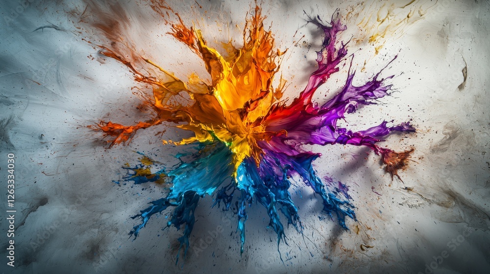 Poster vibrant color explosion abstract art digital artwork studio environment close-up view emotional expr