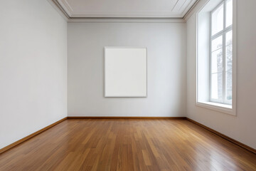 white walls wooden flooring poster frame mockup high quality 