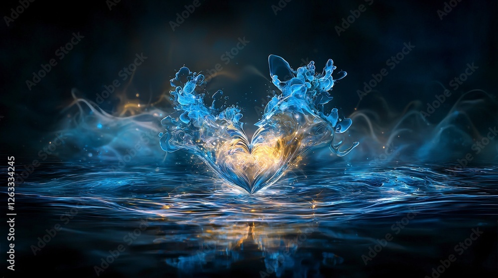Poster enchanting heart shape in water surreal art creation dark background abstract visuals artistic persp
