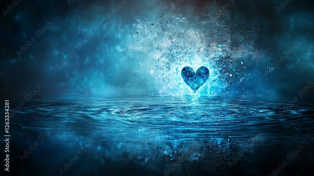 Aufkleber heart ripple effect in rich cobalt tones calm water setting digital art tranquil environment aesthet