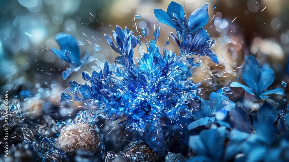 Poster cobalt blue explosions in nature underwater scene 3d art abstract environment close-up vibrant conce