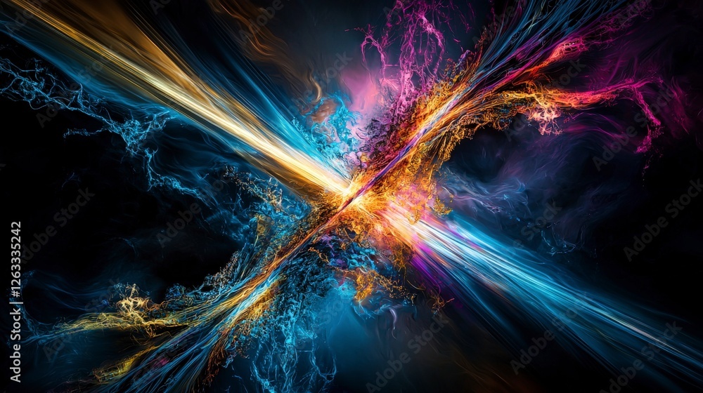 Poster dynamic energy explosion abstract art digital artwork vivid colors aesthetic perspective visual conc