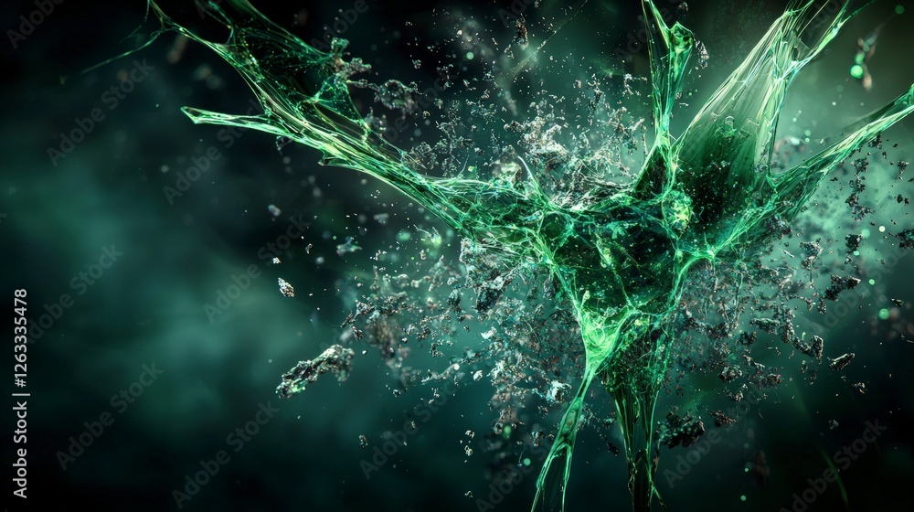 Aufkleber dynamic green splashes break through darkness abstract art studio visuals creative concept