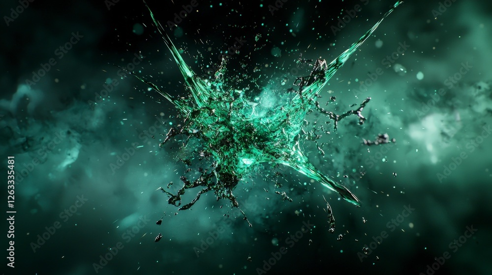 Leinwandbilder dynamic green splashes break the void abstract art digital artwork dark environment close-up view co
