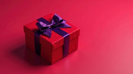 Obraz premium A Crimson Gift Box with a Rich Purple Ribbon, Ready for a Special Occasion