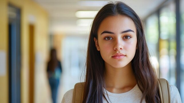 Teen girl with determined look in school