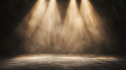 Warm golden beam diffused on misty gray, soft glow, dreamy haze.