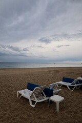 Beach empty loungers. High quality photo