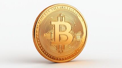 A shiny Bitcoin coin with the iconic "B" symbol, representing digital currency and cryptocurrency investment.