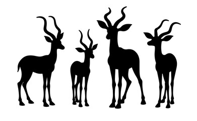 Naklejka premium Silhouette Illustration of Antelopes, Black and White, Wildlife Art