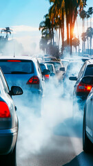 Heavy traffic congestion causes air pollution