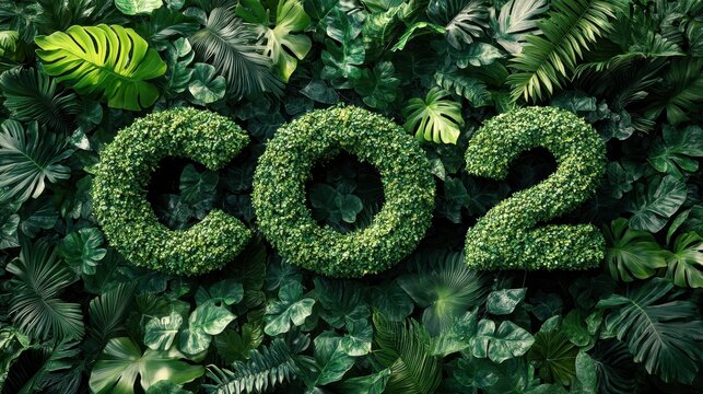 3D Illustration of CO2 Formed with Vibrant Green Leaves