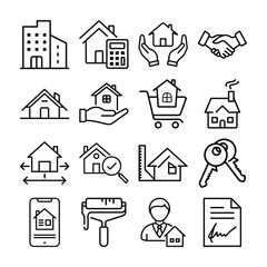 Real estate editable stroke outline icons set isolated on white background flat vector illustration.
