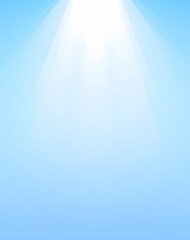 Vector illustration of white light rays and a blue sky background