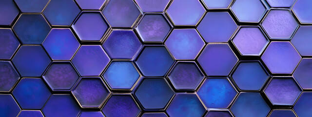 Fototapeta premium Mosaic pattern made of hexagons, in shades of purple and blue 