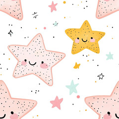 Cute starry pattern with smiling faces for childrens room decor or gift wrapping