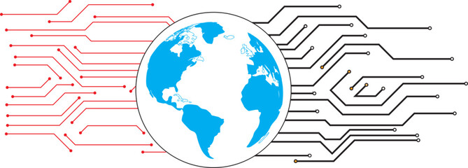Globe with Circuitry Lines, Global Connectivity, Technology Illustration