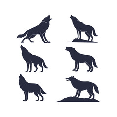 Wolf Silhouette Set Clip art Vector Illustration