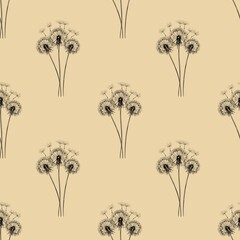 Obraz premium Seamless Pattern Dandelions Flower Small Design on Pastel Yellow Background