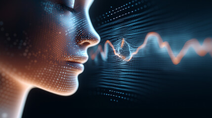 Professional podcast mic, surrounded by digital AI waves, creative energy.