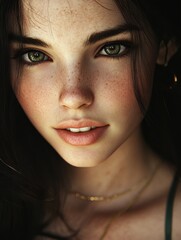 Fototapeta premium Woman with Freckles Close Up