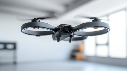 Futuristic Surveillance Drone Patrolling an Urban Metropolis