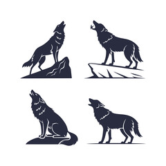 Wolf Silhouette Collection Vector Clip Art Illustrations