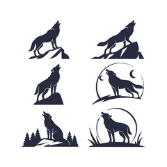 Wolf Silhouette Collection Vector Clip Art Illustrations