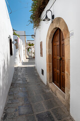 Beautiful medieval architecture of Lindos town in Rhodes, Greece.
