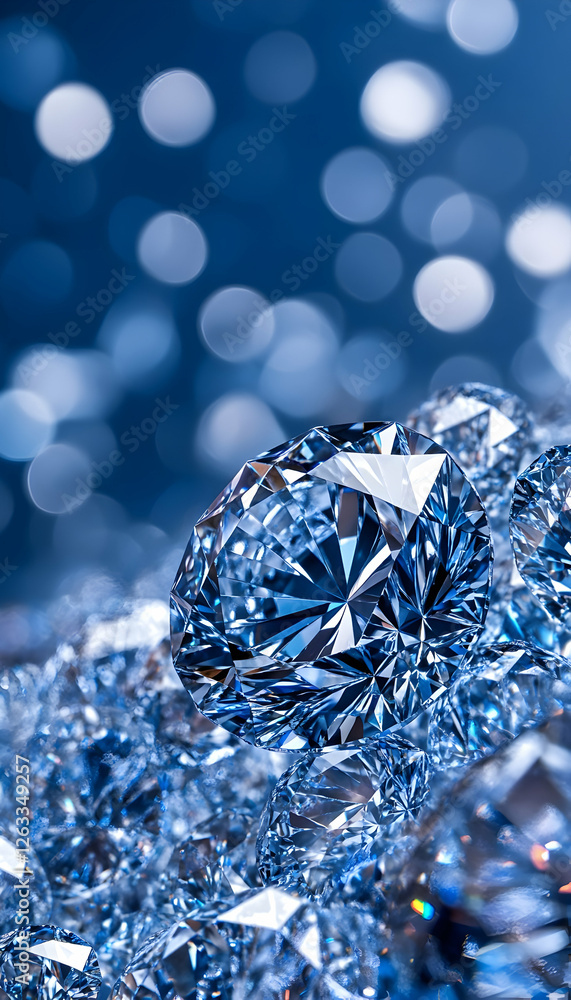 Poster pile of diamonds gleam in soft light, background bokeh for luxury promotion use. generative ai