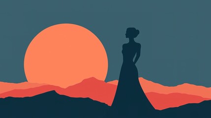 Artistic new year's greeting card design silhouette against sunset landscape