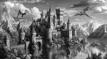Fototapeta premium Castle and Dragon