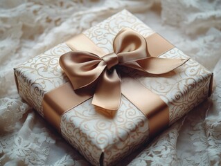 Wrapped gift with gold paper and bow