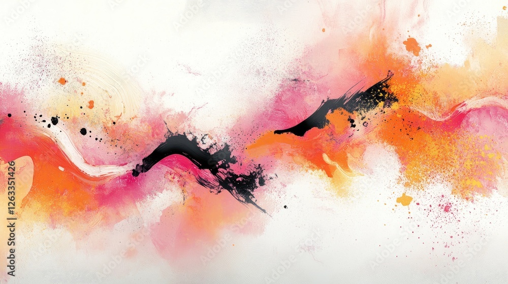 Poster abstract design with a mix of soft pink and bold orange splashes, creating a modern look.
