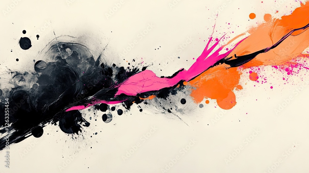 Poster abstract design with a mix of soft pink and bold orange splashes, creating a modern look.