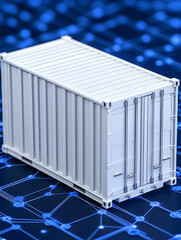 White container on a blue digital circuit background for transportation. Generative AI