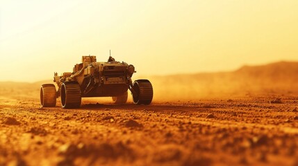 Fototapeta premium Mars Transport Rover Carrying Astronauts Across Rugged Terrain