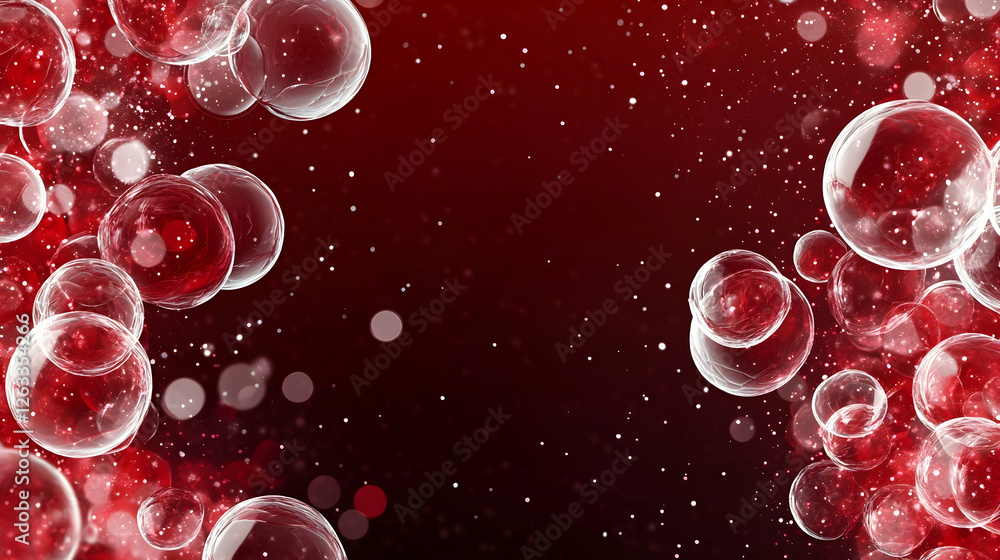 Aufkleber bubbles floating on a red background with bokeh, for backgrounds and decorations. generative ai