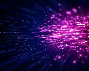 Bright purple light streaks flow through the image conveying digital speed. Generative AI