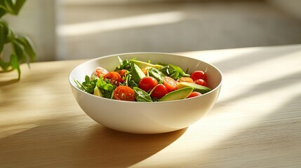 Fresh Avocado Tomato Salad in White Bowl
