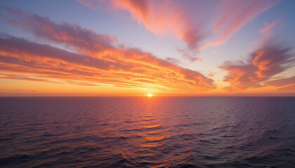 Stunning sunset over the ocean with vibrant clouds and reflections