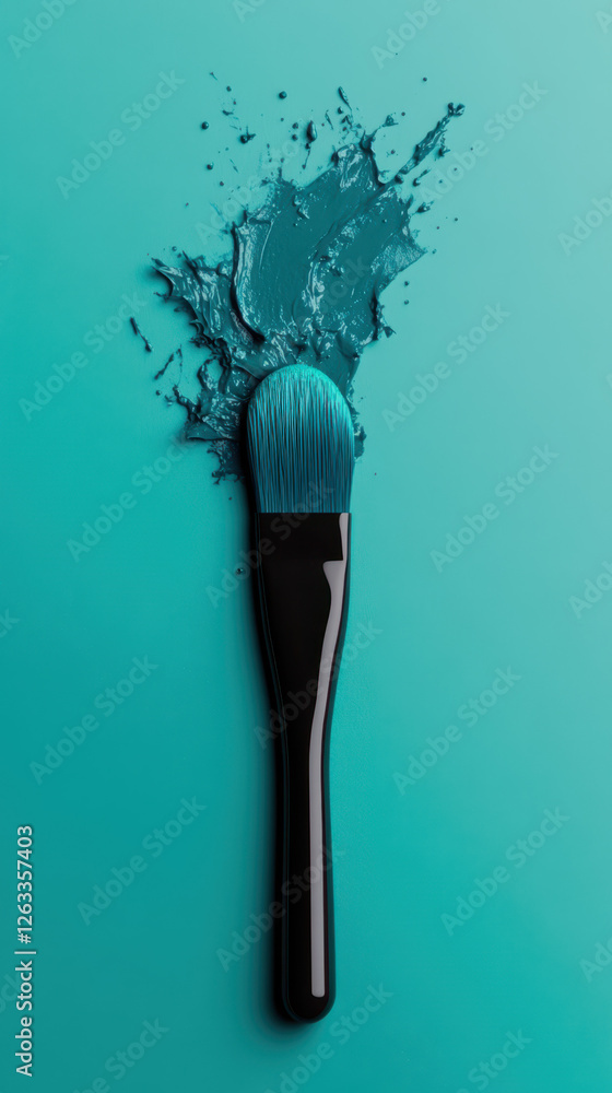 Poster vibrant splash of color: an imaginative display of artistry with a paintbrush creating dynamic textu